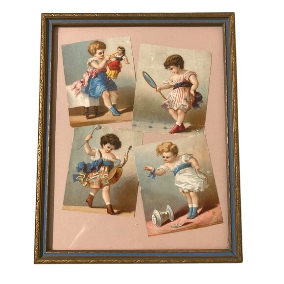 Framed Victorian Children Playing Prints Collage Gallery Wall - Picture 1 of 5